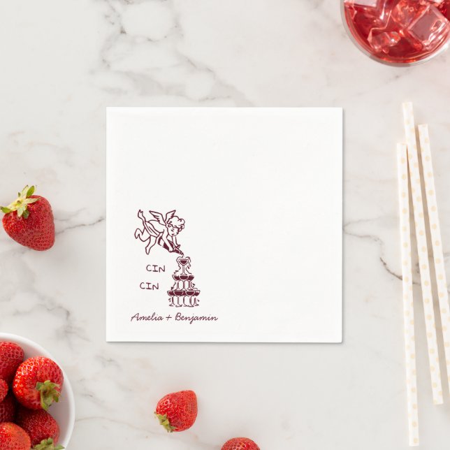 Serviette En Papier Cin Cin Cherub Mariage à la main Cupidon (En situation)