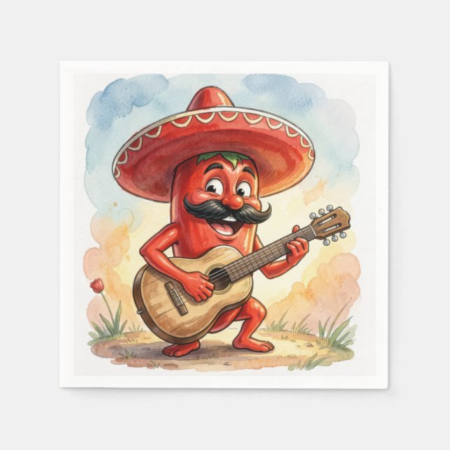 Serviette En Papier Cinco de Mayo Chili Guitar Player (Devant)