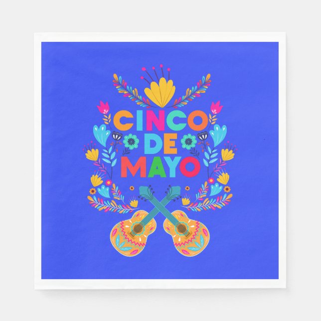 Serviette En Papier Cinco De Mayo fleurs et guitares (Devant)