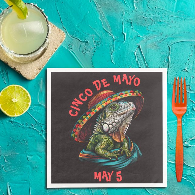 Serviette En Papier Cinco de Mayo Iguana portant Sombrero & Serape (Créateur téléchargé)