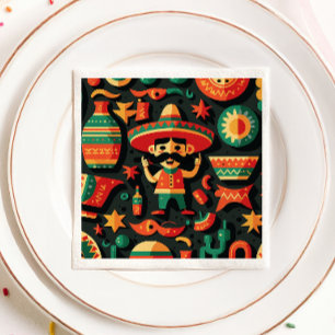 Serviette En Papier Cinco de Mayo. Motif de dessin animé mexicain