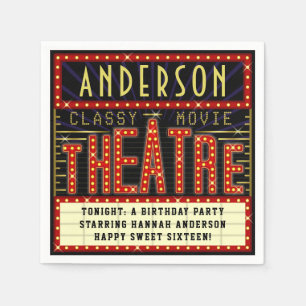 Serviette En Papier Cinéma Marquee Cinema Fête d'anniversaire  Nom