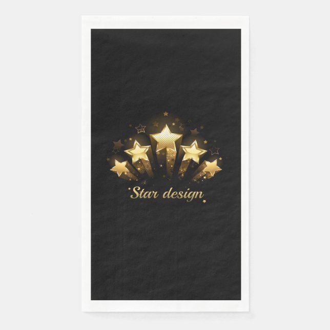 Serviette En Papier Cinq étoiles d'or en noir (Devant)