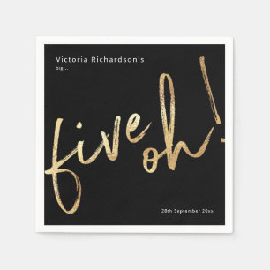 Serviette En Papier Cinq Oh 50e anniversaire Black Gold Foil Simple Ch
