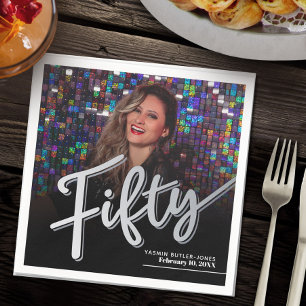 Serviette En Papier Cinquante 50e anniversaire script photo personnali