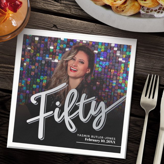 Serviette En Papier Cinquante 50e anniversaire script photo personnali (Créateur téléchargé)
