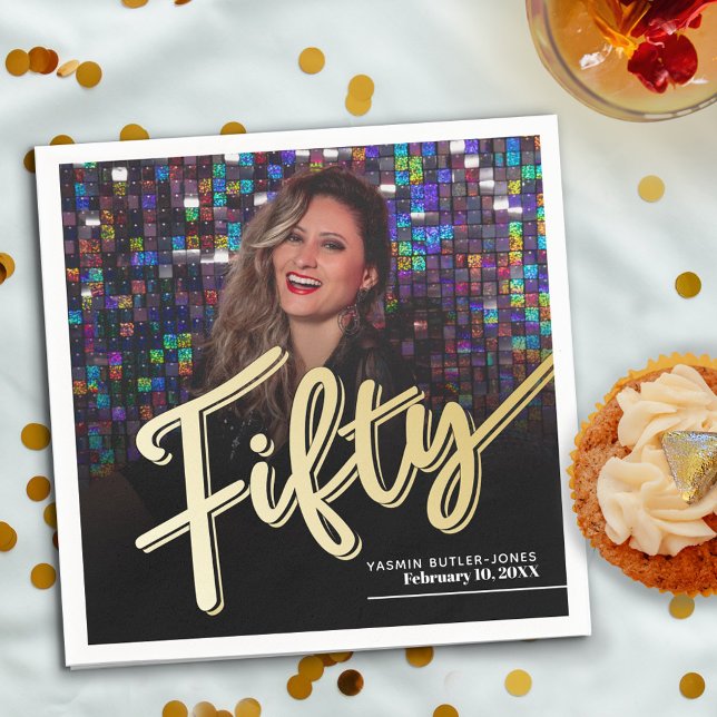 Serviette En Papier Cinquante-50e anniversaire script photo personnali (Créateur téléchargé)