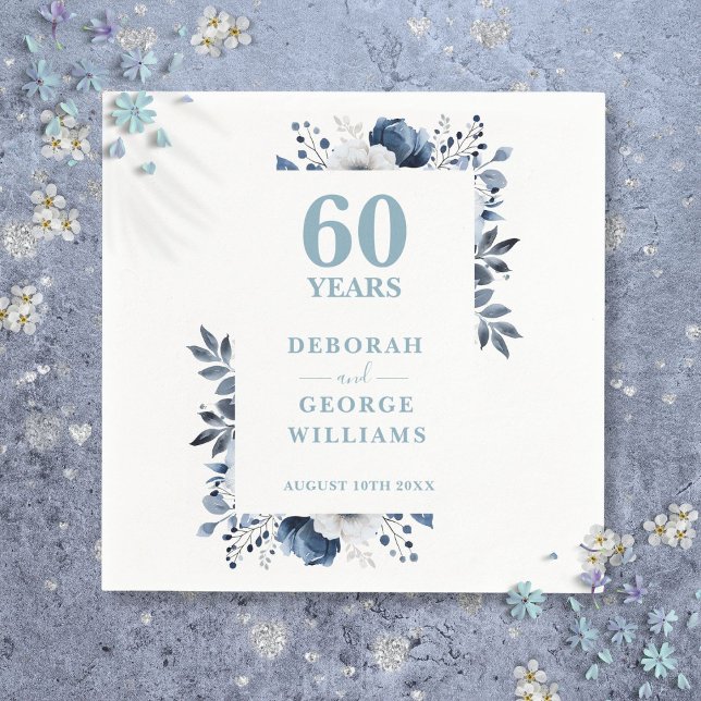 Serviette En Papier Cinquante ans de mariage Diamond Country Floral  (Diamond Country Floral 60th Wedding Anniversary Napkins)