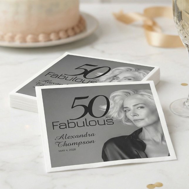 Serviette En Papier Cinquante ans et Fabuleux Nom Date 50e Photo Fête (Créateur téléchargé)