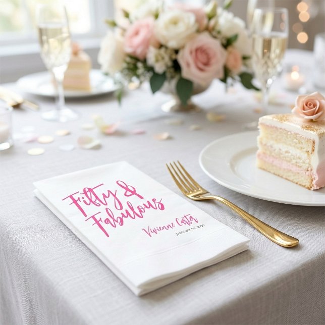 Serviette En Papier Cinquante ans et Fabuleux Nom Date Fête d'annivers (Fifty and Fabulous Name Date 50th Birthday Paper Napkin)