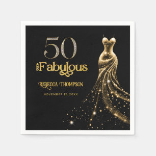 Serviette En Papier Cinquante ans et Fabuleux Robe Or Noir 50e Anniver