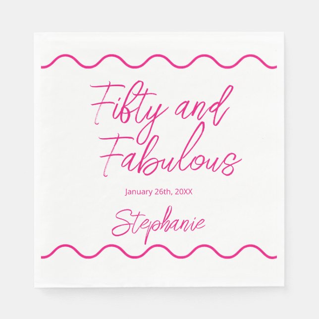 Serviette En Papier Cinquante ans et Fabuleux Script Rose (Devant)