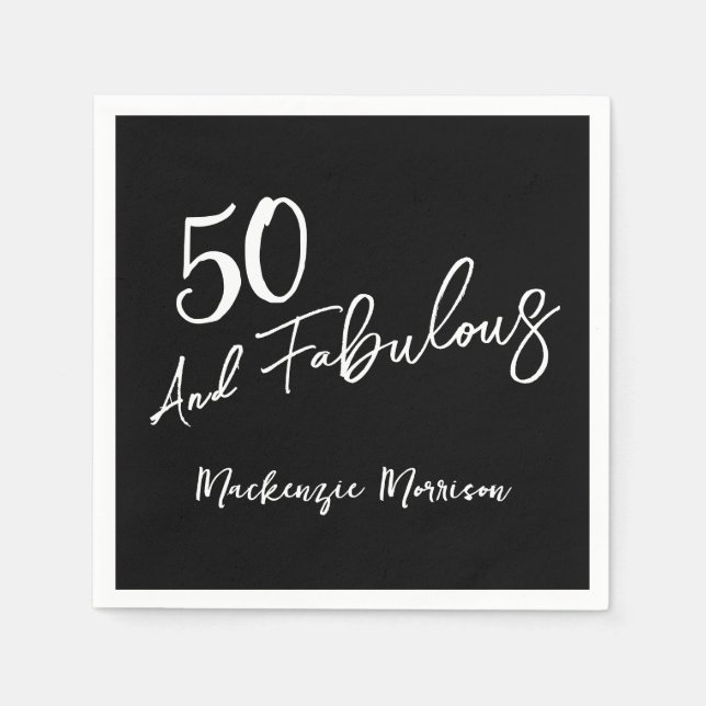 Serviette En Papier Cinquante ans noir et fabuleux texte de fête d'ann (Devant)
