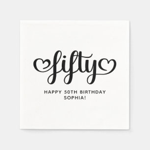 Serviette En Papier Cinquante cœurs mignons Script 50e anniversaire