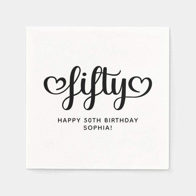 Serviette En Papier Cinquante cœurs mignons Script 50e anniversaire (Devant)