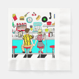 Serviette En Papier Cinquante Diner Nostalgic Couple tenant Les Mains