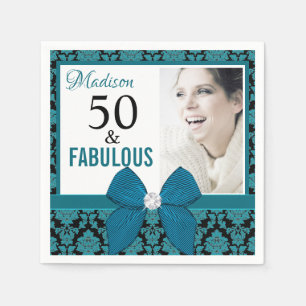 Serviette En Papier Cinquante et fabuleux damas turquoise   Anniversai