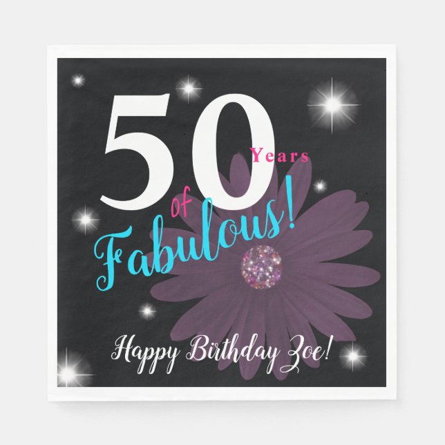 Serviette En Papier Cinquante et fabuleux, élégante marguerite violett (Devant)