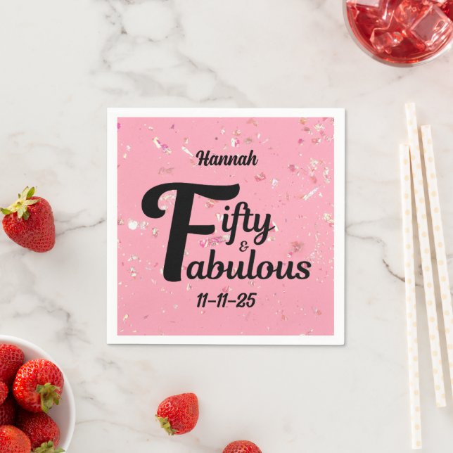 Serviette En Papier Cinquante et fabuleux Joyeux 50e anniversaire rose (En situation)