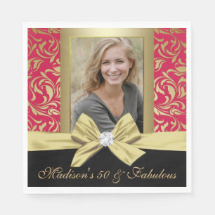 Serviette En Papier Cinquante et fabuleux or rouge damask 50e annivers