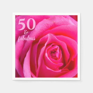 Serviette En Papier Cinquante et fabuleux   Rose rose 50e anniversaire