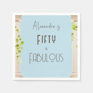 Serviette En Papier Cinquante Fabuleux Anniversaire Bleu Thème Grec