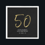 Serviette En Papier Cinquante | Gold & Black Lettering 50th Birthday P<br><div class="desc">Cette simple serviette personnalisée ajoutera des détails élégants à votre fête du 50e anniversaire. Ce design présente des lettres "50" en or chic avec du texte personnalisé sur un arrière - plan noir. Des invitations et des fournitures de fête correspondants sont disponibles dans ma boutique BaraBomDesign.</div>