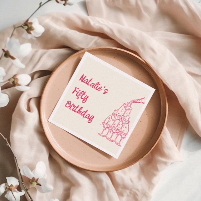 Serviette En Papier Cinquante Pink Hand Drag Champagne Tower Anniversa (Créateur téléchargé)