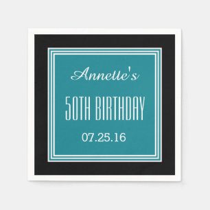 Serviette En Papier Cinquantième coutume TURQUOISE et NOIRE V014L