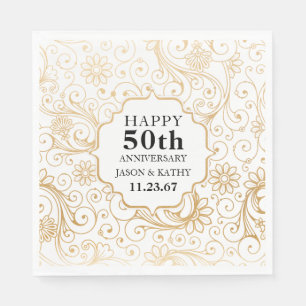 Serviette En Papier cinquantième motif de remous d'or de fête