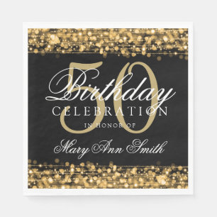 Serviette En Papier Cinquantième or élégant d'étincelles de fête