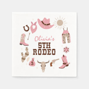 Serviette En Papier Cinquième Rodéo Rose Occidental Cow-boy 5ème Anniv