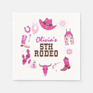 Serviette En Papier Cinquième Rodéo Rose Occidental Cow-boy 5ème Anniv