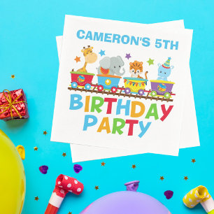 Serviette En Papier Circus Animal Train Cute Enfants Nom Anniversaire