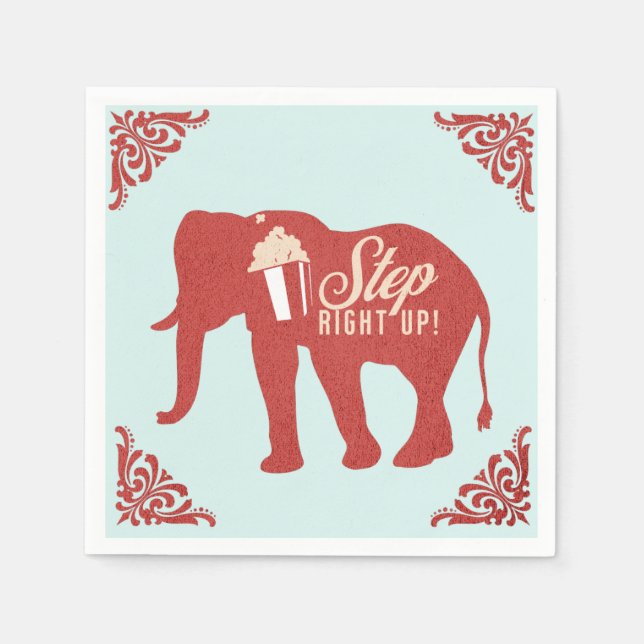 Serviette En Papier Cirque Rétro Eléphant Popcorn Fête d'anniversaire (Devant)