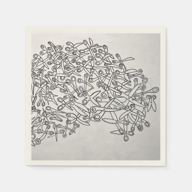 Serviette En Papier ciseaux noir et blanc serviette (Devant)