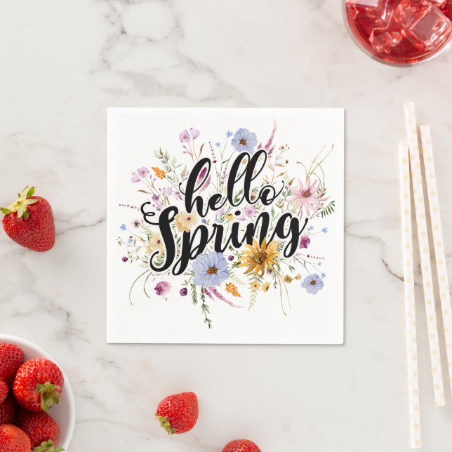 Serviette En Papier Citation Bonjour Printemps  (En situation)