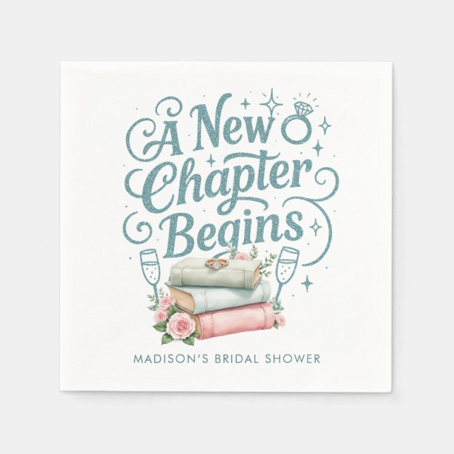 Serviette En Papier Citation de chapitre nouveau Teal Bridal Shower pa (Devant)