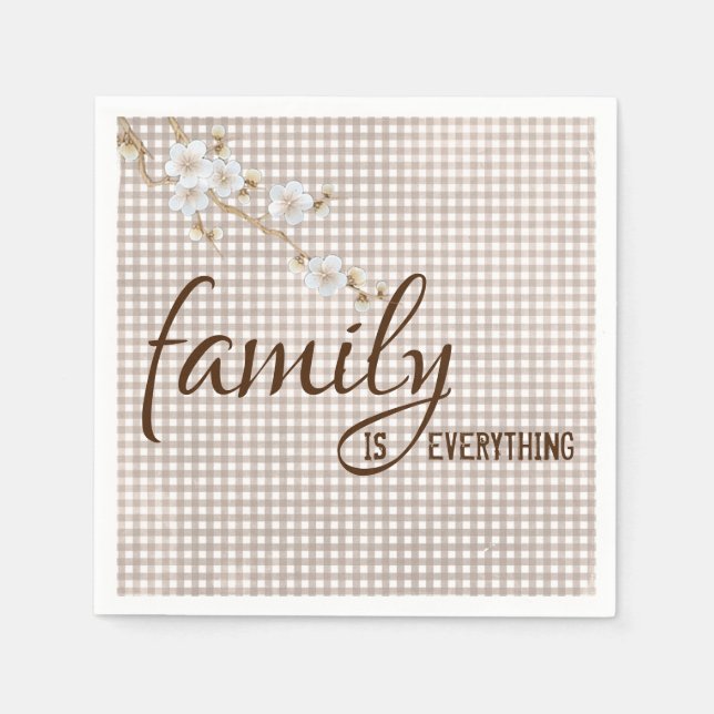Serviette En Papier Citation de famille sur Gingham (Devant)