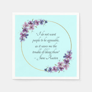 Serviette En Papier Citation de Jane Austen avec cadre doré et fleurs