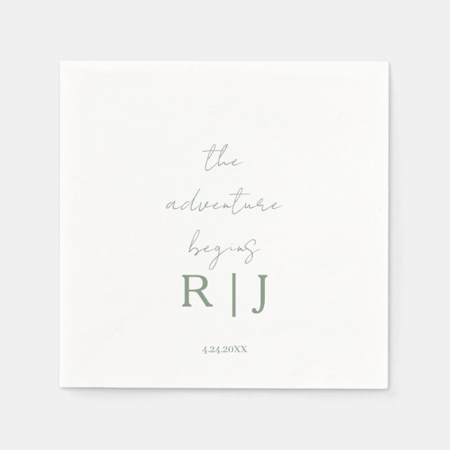 Serviette En Papier Citation de Monogramme Vert Sauge Aventure Commenc (Devant)