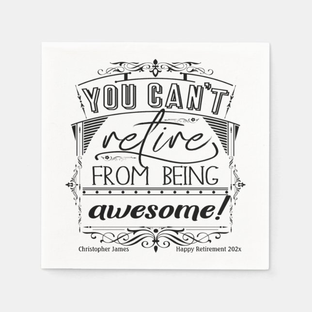 Serviette En Papier Citation de retraite personnalisée Typographie noi (Devant)