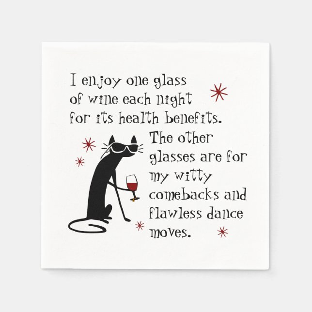 Serviette En Papier Citation de vin Witty Comebacks Cat noir (Devant)