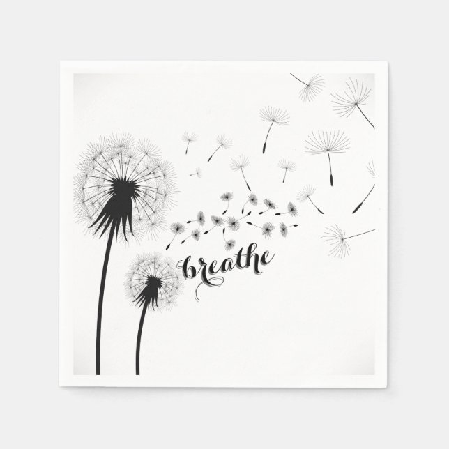 Serviette En Papier Citation Inspirante BREATHE Modern Dandelion (Devant)