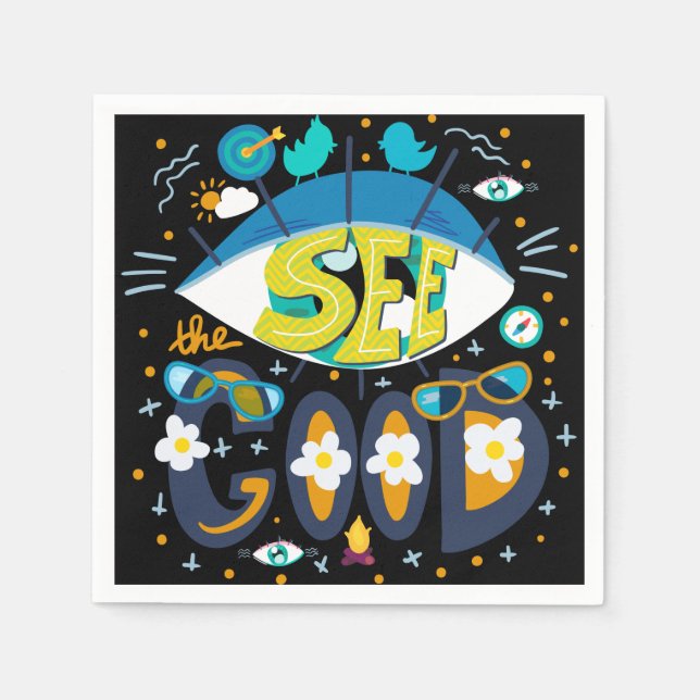 Serviette En Papier Citation inspirante positive vibrante été noir (Devant)