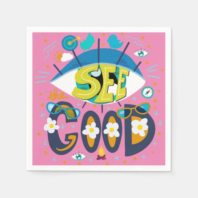 Serviette En Papier Citation inspirante positive vibrante rose d'été (Devant)