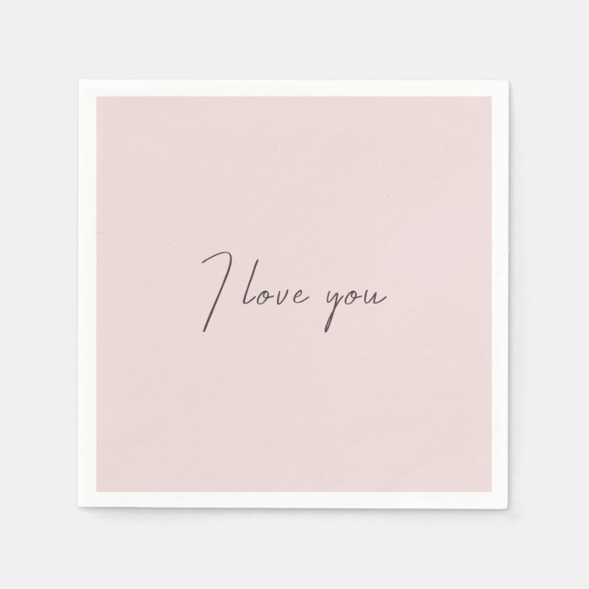 Serviette En Papier Citation Je T'aime Mariage Saint-Valentin Rose Pâl (Devant)