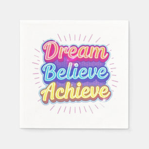 Serviette En Papier Citation motivationnelle néon 'Rêver croire réussi