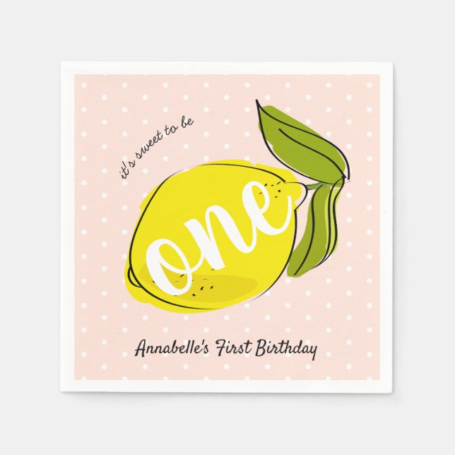 Serviette En Papier Citron 1er Anniversaire Papier rose (Devant)
