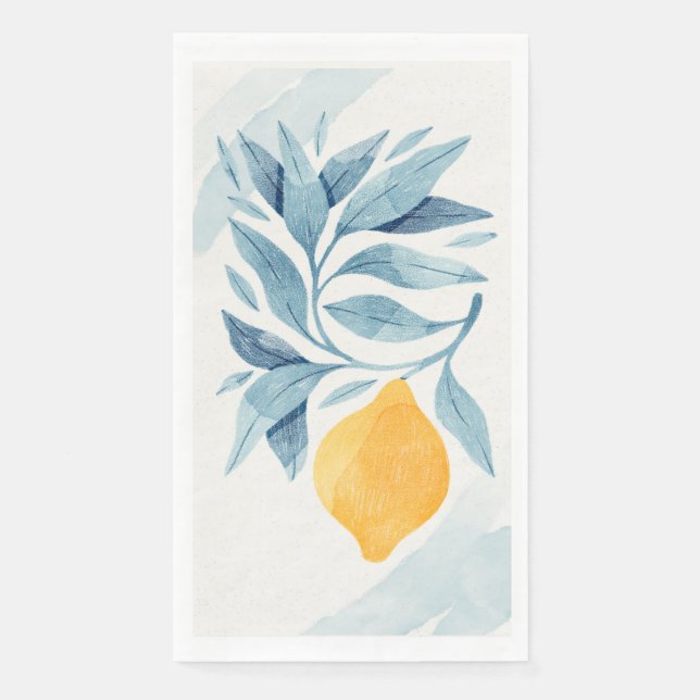 Serviette En Papier Citron aux feuilles bleues illustration botanique (Devant)